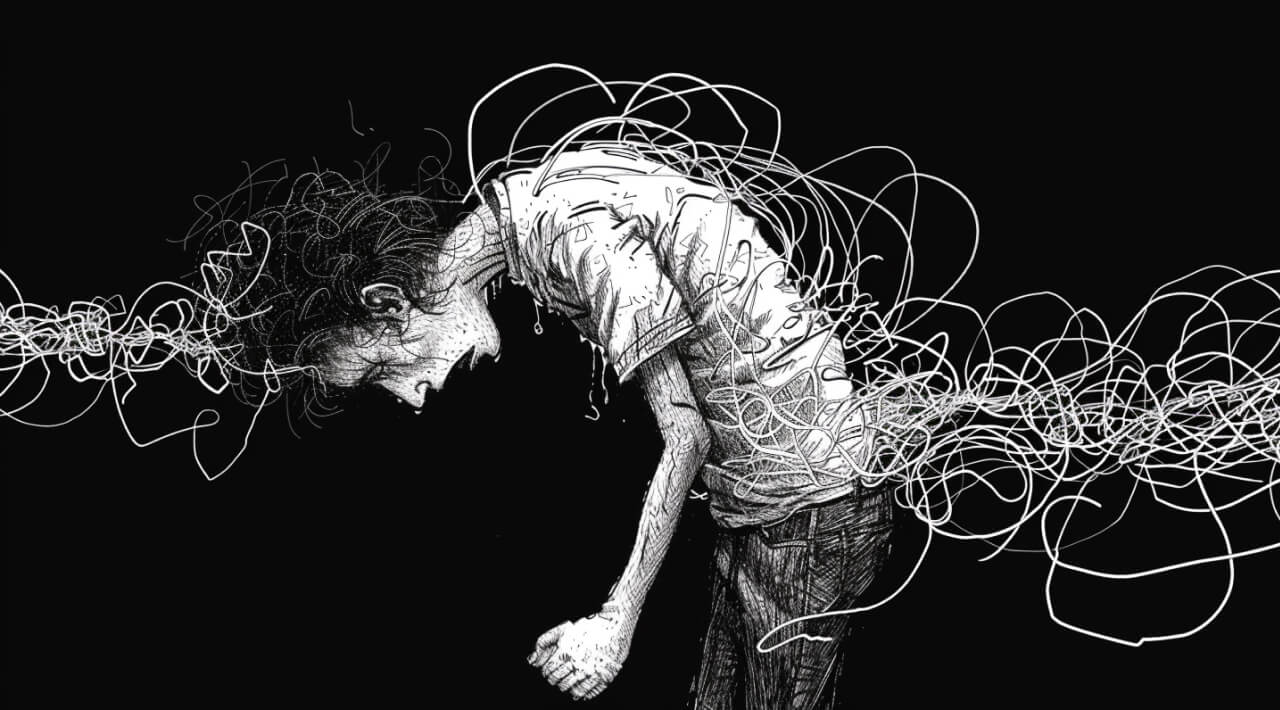 Sketch of an overwhelmed founder tangled in manual work